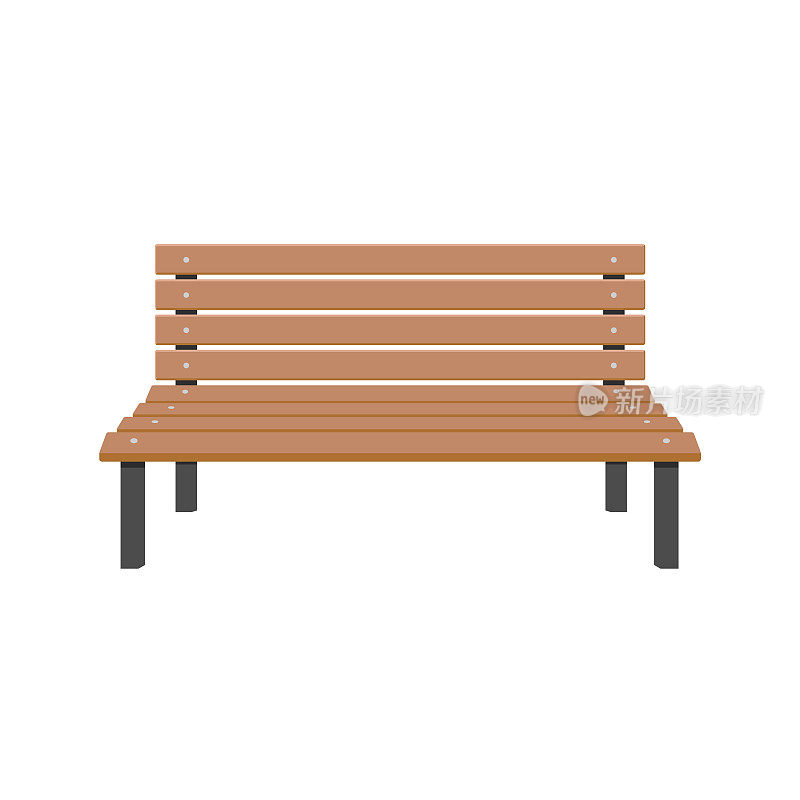 Park wooden bench isolated on white background. Vector illustration.